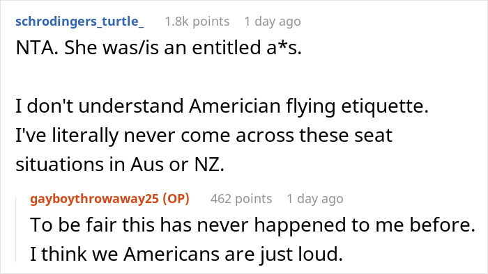 Reddit comments discussing plane seat etiquette and cultural differences. Reddit comments discussing plane seat etiquette and cultural differences.