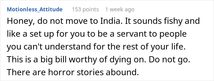 Online comment expressing concerns about relocating to India, mentioning doubt and potential pitfalls. Online comment expressing concerns about relocating to India, mentioning doubt and potential pitfalls.