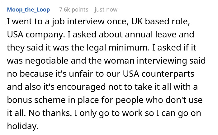 Text discussing American boss handling European employee's PTO in an interview setting. Text discussing American boss handling European employee's PTO in an interview setting.