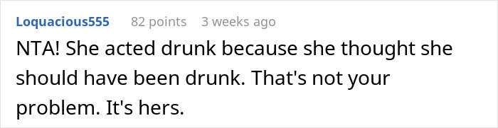 Reddit comment discussing a coworker's drunken behavior at a work party. Reddit comment discussing a coworker's drunken behavior at a work party.