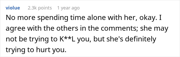 Text comment advising caution, hinting "accidents" with sister-in-law might be deliberate. Text comment advising caution, hinting "accidents" with sister-in-law might be deliberate.
