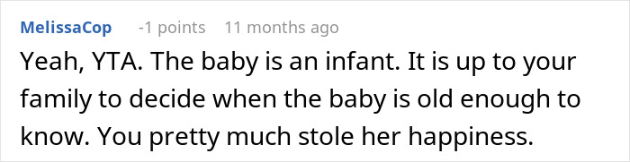 Reddit comment criticizing a brother for adopting a sibling’s baby, affecting sister with fertility issues. Reddit comment criticizing a brother for adopting a sibling’s baby, affecting sister with fertility issues.