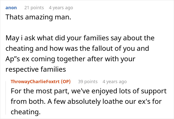 Discussion about affair partners and fallout, with questions regarding family support and reactions to cheating. Discussion about affair partners and fallout, with questions regarding family support and reactions to cheating.