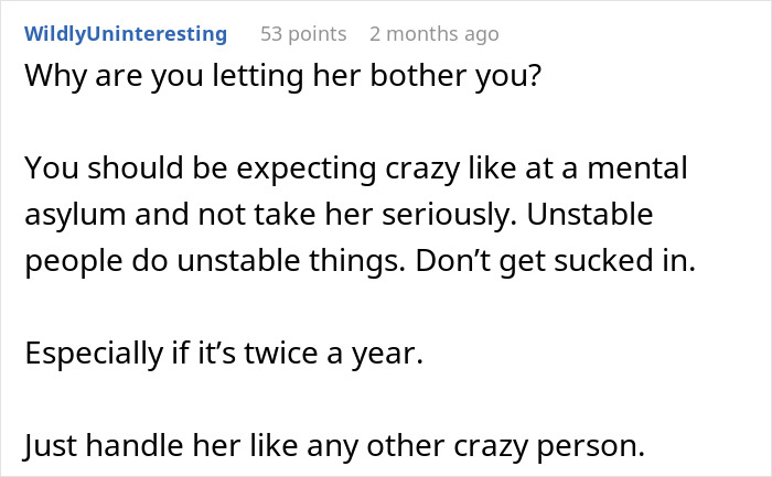 Comment discussing how to handle a toxic MIL's demands over a family heirloom ring. Comment discussing how to handle a toxic MIL's demands over a family heirloom ring.
