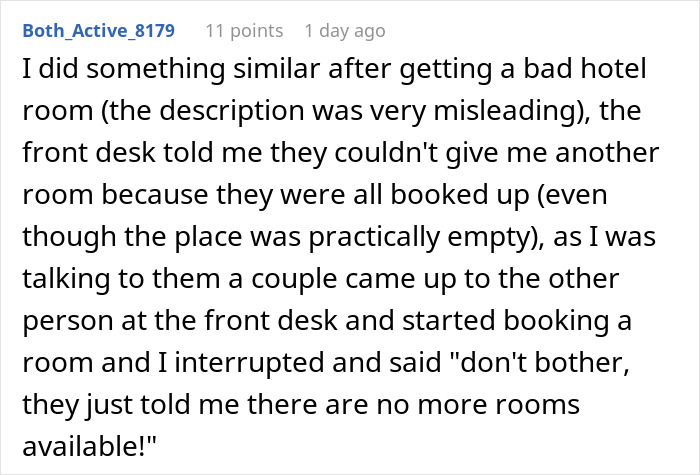 Comment discussing misleading hotel room descriptions and booking issues. Comment discussing misleading hotel room descriptions and booking issues.