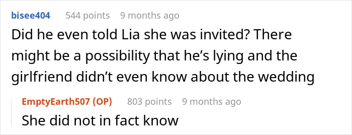 Text conversation about brother choosing his female BFF over long-term GF for wedding invitation. Text conversation about brother choosing his female BFF over long-term GF for wedding invitation.