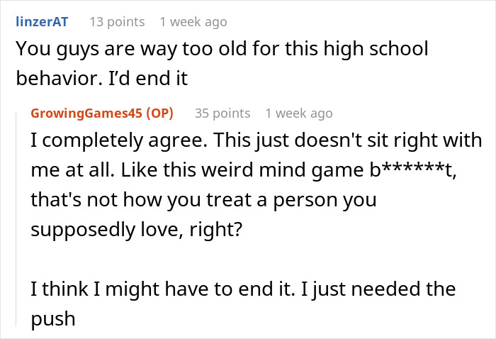 Reddit comments about testing boyfriend's loyalty with a fake IG account, discussing relationship trust issues. Reddit comments about testing boyfriend's loyalty with a fake IG account, discussing relationship trust issues.