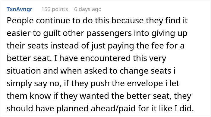 Comment about a passenger accused of lying for an aisle seat, discussing guilt-tripping for better seating on flights. Comment about a passenger accused of lying for an aisle seat, discussing guilt-tripping for better seating on flights.