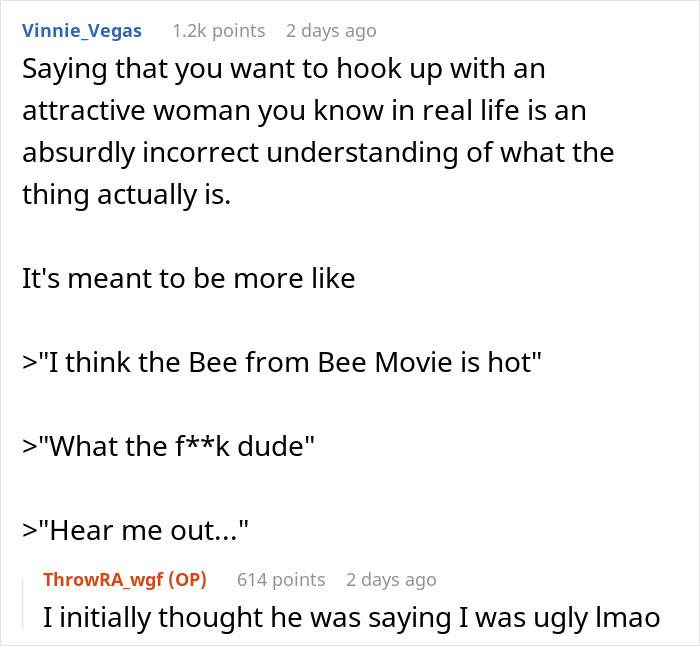 Reddit users discuss misunderstanding an internet trend about finding someone attractive. Reddit users discuss misunderstanding an internet trend about finding someone attractive.