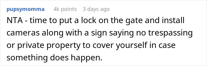 Comment advises locking gate and installing cameras to avoid uninvited neighbors at the pool. Comment advises locking gate and installing cameras to avoid uninvited neighbors at the pool.