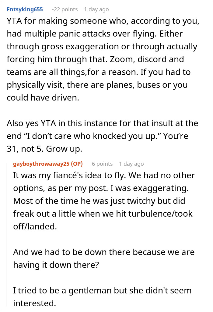 Reddit comments discussing refusal to give up plane seat for a rude pregnant woman, with varying opinions. Reddit comments discussing refusal to give up plane seat for a rude pregnant woman, with varying opinions.