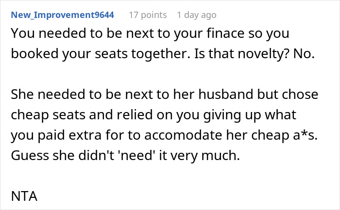 Reddit comment discussing refusing a seat change for a pregnant woman on a plane. Reddit comment discussing refusing a seat change for a pregnant woman on a plane.