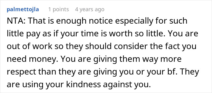 Comment criticizing low babysitting pay proposal and discussing respect issues. Comment criticizing low babysitting pay proposal and discussing respect issues.