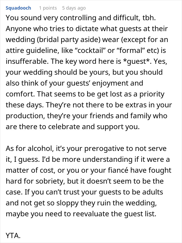 Text discussing opinions on dry weddings and guest enjoyment. Text discussing opinions on dry weddings and guest enjoyment.