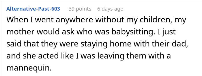 Text from a comment discussing child services concerns when leaving kids at home with their dad. Text from a comment discussing child services concerns when leaving kids at home with their dad.