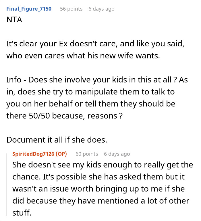 Text exchange discussing stepmom's involvement in husband's kids' lives, highlighting drama with the biological mother. Text exchange discussing stepmom's involvement in husband's kids' lives, highlighting drama with the biological mother.