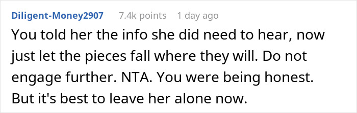 Online comment advising honesty in a delicate situation with neighbor's husband. Online comment advising honesty in a delicate situation with neighbor's husband.
