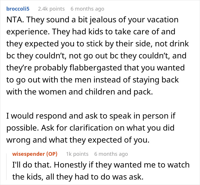 Text exchange discussing jealousy over a child-free vacation experience and friendship dynamics. Text exchange discussing jealousy over a child-free vacation experience and friendship dynamics.