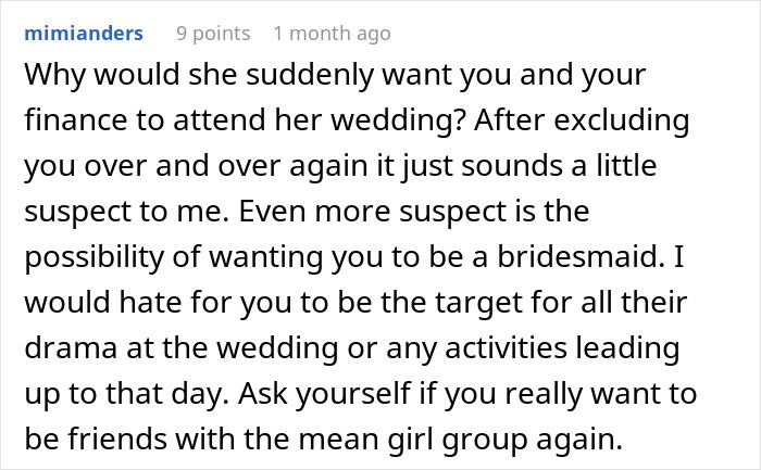 Comment discussing suspicion around a wedding invitation from an ex-girlfriend's cousin. Comment discussing suspicion around a wedding invitation from an ex-girlfriend's cousin.