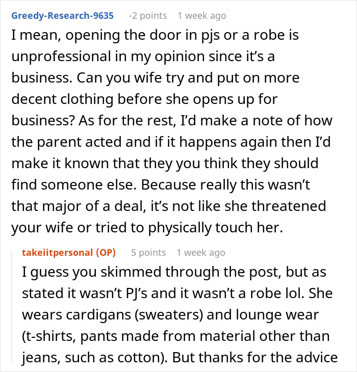 Reddit comments discussing pregnant-wife-childcare attire and professionalism in a childcare setting. Reddit comments discussing pregnant-wife-childcare attire and professionalism in a childcare setting.