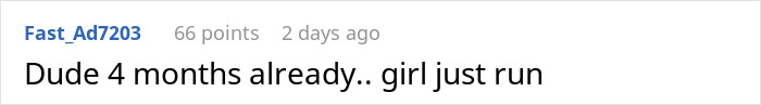 Comment criticizing open relationship idea four months in, advising partner to leave. Comment criticizing open relationship idea four months in, advising partner to leave.