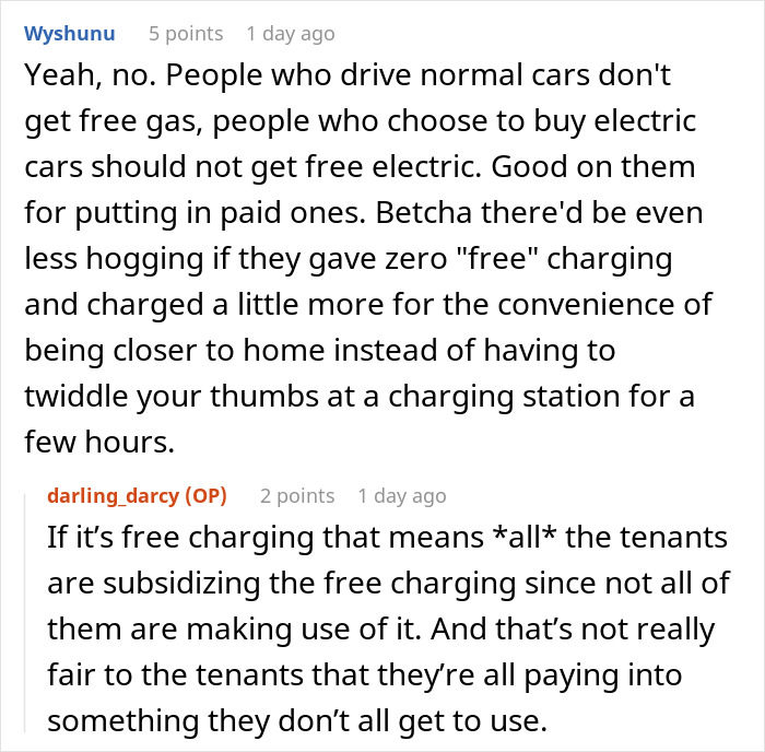 Comments discussing Tesla drivers and charging station fairness. Comments discussing Tesla drivers and charging station fairness.