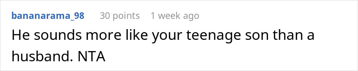 Comment comparing a husband to a teenage son, discussing car bill sharing query. Comment comparing a husband to a teenage son, discussing car bill sharing query.
