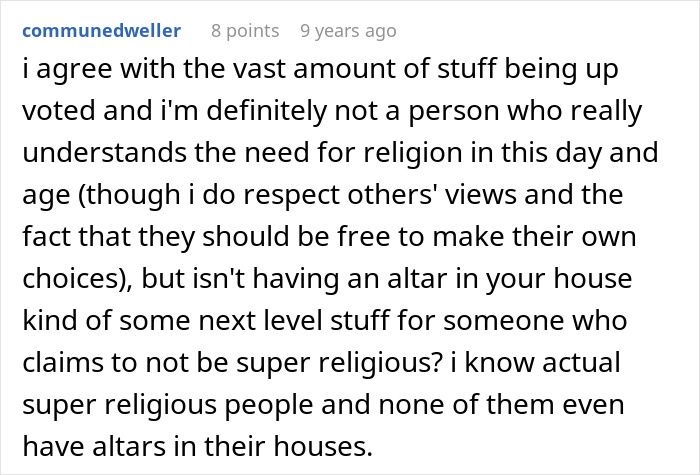 Text discussion on choosing religion over personal relationships, questioning the need for an altar at home. Text discussion on choosing religion over personal relationships, questioning the need for an altar at home.