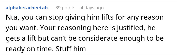 Text from a Reddit comment discussing ending free rides due to lateness. Text from a Reddit comment discussing ending free rides due to lateness.