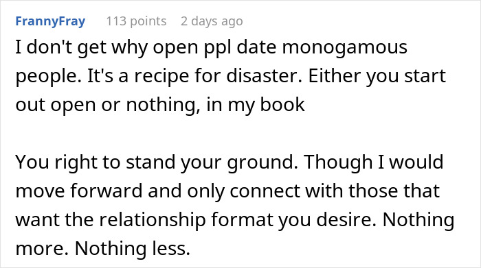 Comment on relationship dynamics discussing open relationships and monogamy. Comment on relationship dynamics discussing open relationships and monogamy.