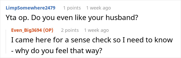 Reddit users debate about a woman asking husband to pay half her car bills, questioning her motives. Reddit users debate about a woman asking husband to pay half her car bills, questioning her motives.