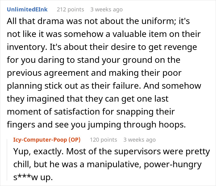 Discussion of being fired, focusing on workplace revenge reasons, featuring comments from two users. Discussion of being fired, focusing on workplace revenge reasons, featuring comments from two users.