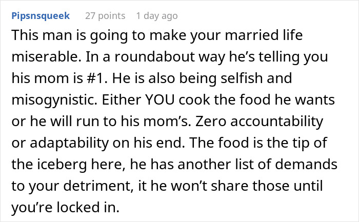 Comment on reconsidering marriage over Hispanic cooking disagreement. Comment on reconsidering marriage over Hispanic cooking disagreement.