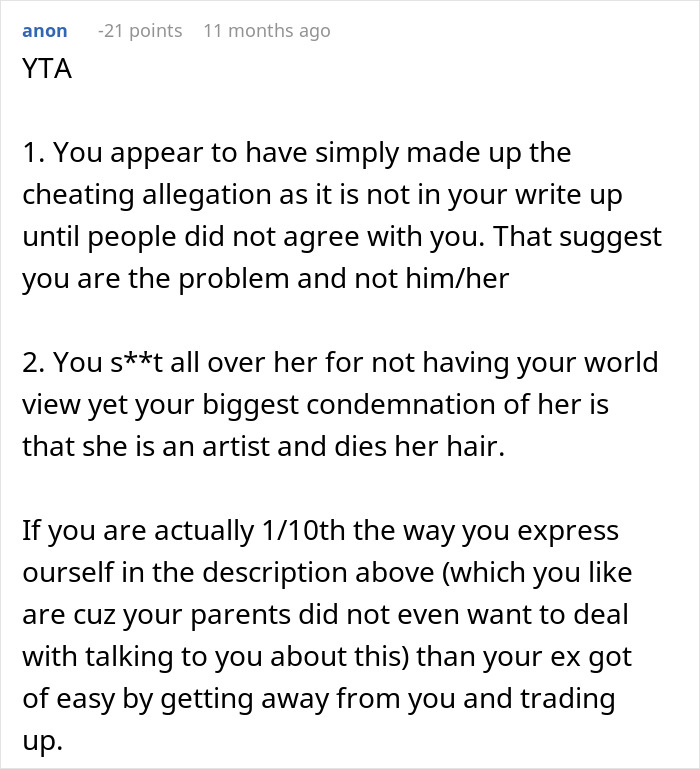Online post criticizing a person's actions towards an ex-girlfriend's cousin, discussing trust issues and relationship choices. Online post criticizing a person's actions towards an ex-girlfriend's cousin, discussing trust issues and relationship choices.
