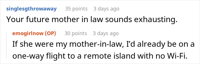 Reddit comments about a mom trying to set up her son, mentioning mother-in-law concerns. Reddit comments about a mom trying to set up her son, mentioning mother-in-law concerns.