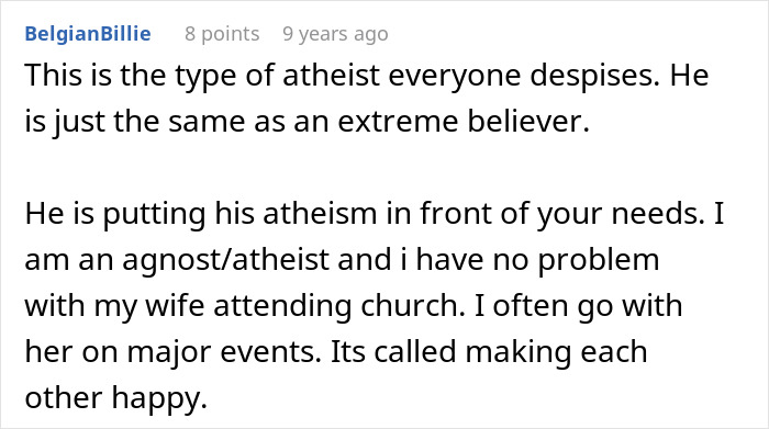 Comment on atheism, relationships, and compromise, shared by a user named BelgianBillie. Comment on atheism, relationships, and compromise, shared by a user named BelgianBillie.