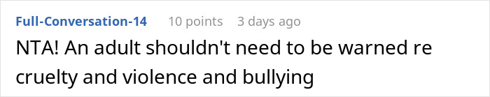 Comment discussing reaction to mistreating a cat, emphasizing cruelty and bullying not needing warnings. Comment discussing reaction to mistreating a cat, emphasizing cruelty and bullying not needing warnings.