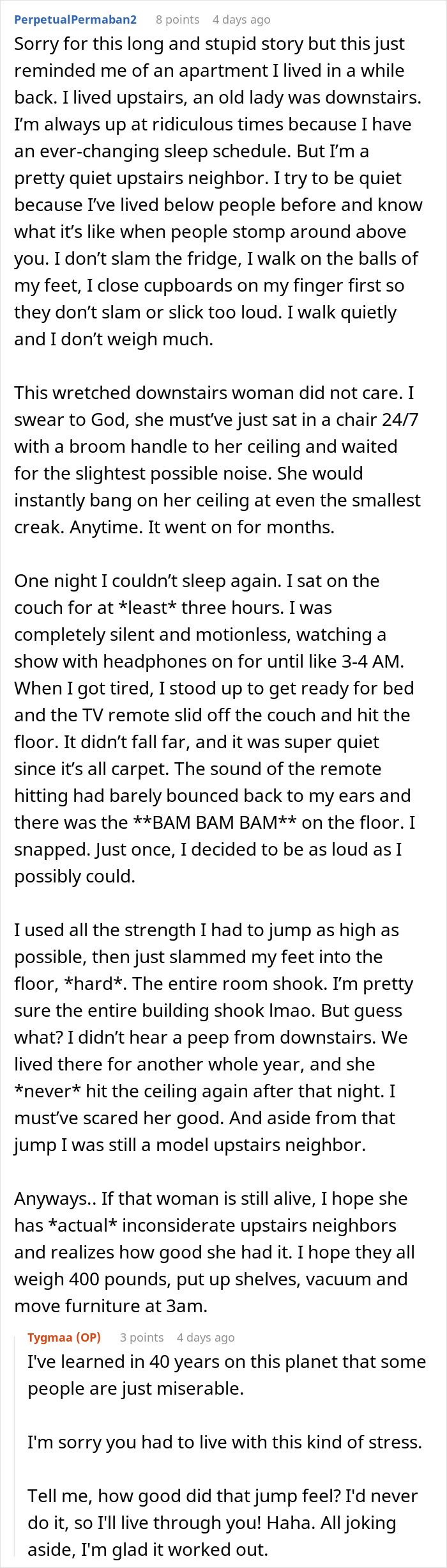 Neighbors clash over noise complaints; woman defends herself with humor. Neighbors clash over noise complaints; woman defends herself with humor.