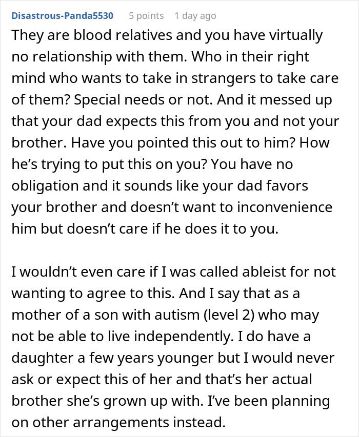 Text response about woman expected to care for stepsiblings she barely knows and family expectations. Text response about woman expected to care for stepsiblings she barely knows and family expectations.