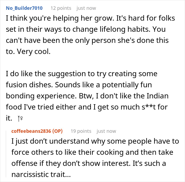 Discussion on cultural cooking differences between MIL and Chinese DIL, with suggestions for fusion dishes and understanding. Discussion on cultural cooking differences between MIL and Chinese DIL, with suggestions for fusion dishes and understanding.