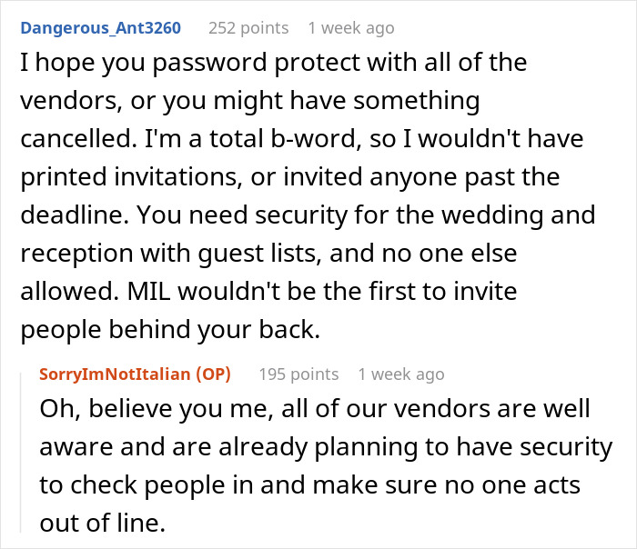 Text exchange about security concerns for wedding invitations and vendor planning. Text exchange about security concerns for wedding invitations and vendor planning.