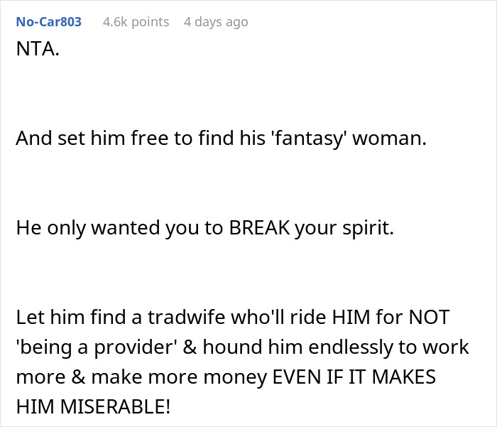 Reddit comment criticizing a husband's expectations about a promotion refusal. Reddit comment criticizing a husband's expectations about a promotion refusal.