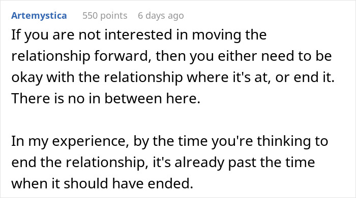 Text from a user about moving forward in a relationship, emphasizing decision-making. Text from a user about moving forward in a relationship, emphasizing decision-making.