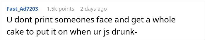 Comment about internet trend involving coworker's photo, humorously questioning a cake decision while drunk. Comment about internet trend involving coworker's photo, humorously questioning a cake decision while drunk.