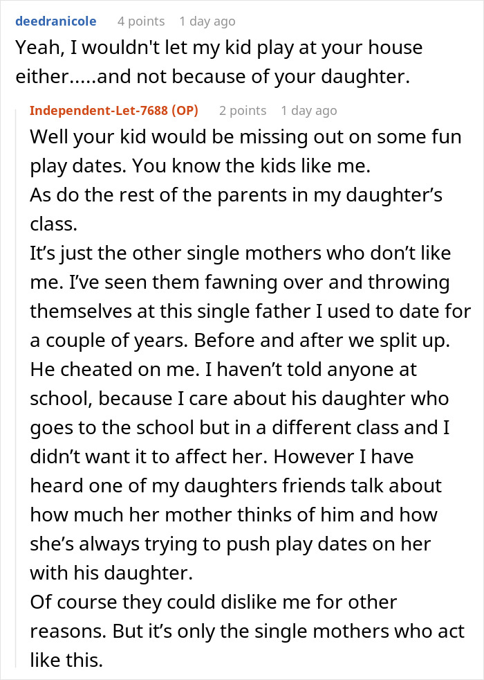 Discussion between parents about party exclusions and playdates for children. Discussion between parents about party exclusions and playdates for children.