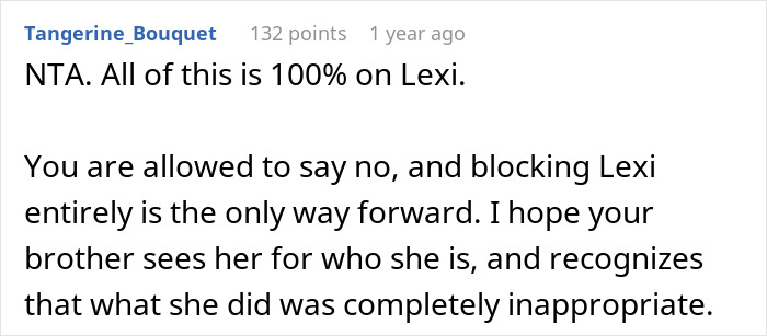 Text comment expressing disapproval of Lexi's actions regarding dumping a child without permission, suggesting to block her. Text comment expressing disapproval of Lexi's actions regarding dumping a child without permission, suggesting to block her.