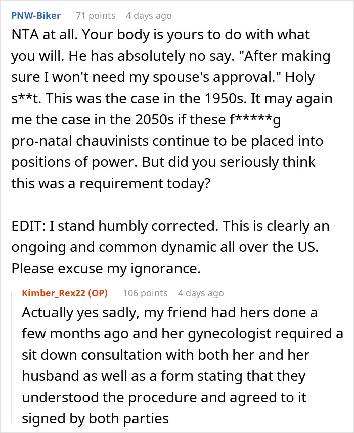 Discussion about sterilization decisions in a Reddit thread. Discussion about sterilization decisions in a Reddit thread.