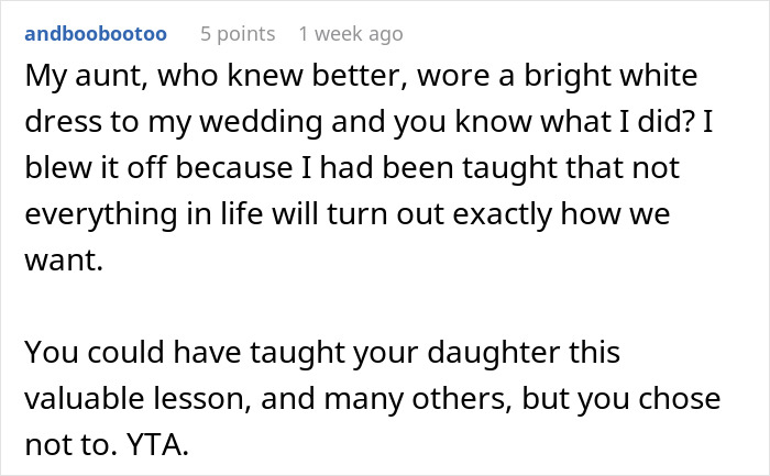 Comment text discussing a lesson about Sweet 16 rules and respecting a daughter’s wishes at events. Comment text discussing a lesson about Sweet 16 rules and respecting a daughter’s wishes at events.