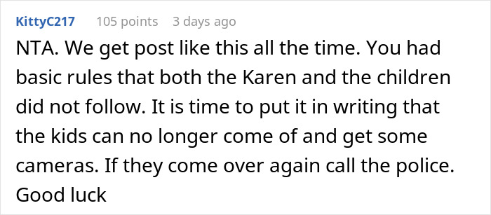 Comment discussing uninvited neighbor's kids in a pool. Comment discussing uninvited neighbor's kids in a pool.