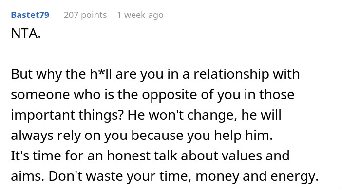Reddit comment questioning a relationship due to financial irresponsibility and lack of change. Reddit comment questioning a relationship due to financial irresponsibility and lack of change.